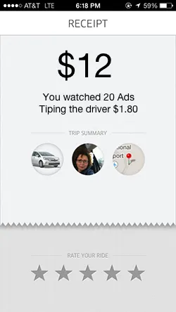 Example Uber fare showing Ad money as tip.